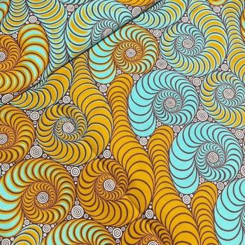 Afrikanischer Wax Print Stoff Baumwolle ORANGE TURQUOISE SNAILS